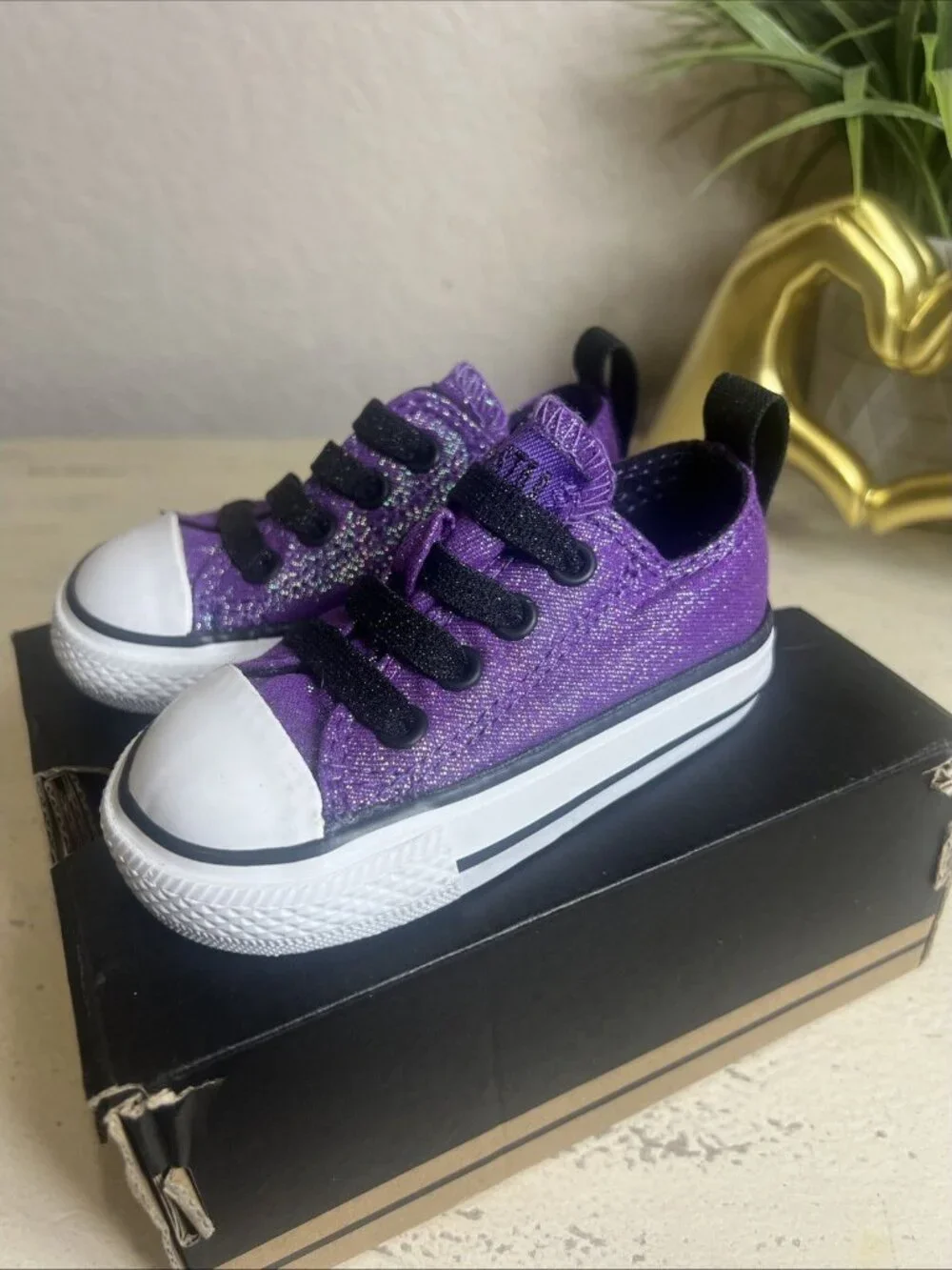 CONVERSE CT AS S LACE AMARANTH PUR Infants Size 4 Glitter Sparkle Tennis Shoes